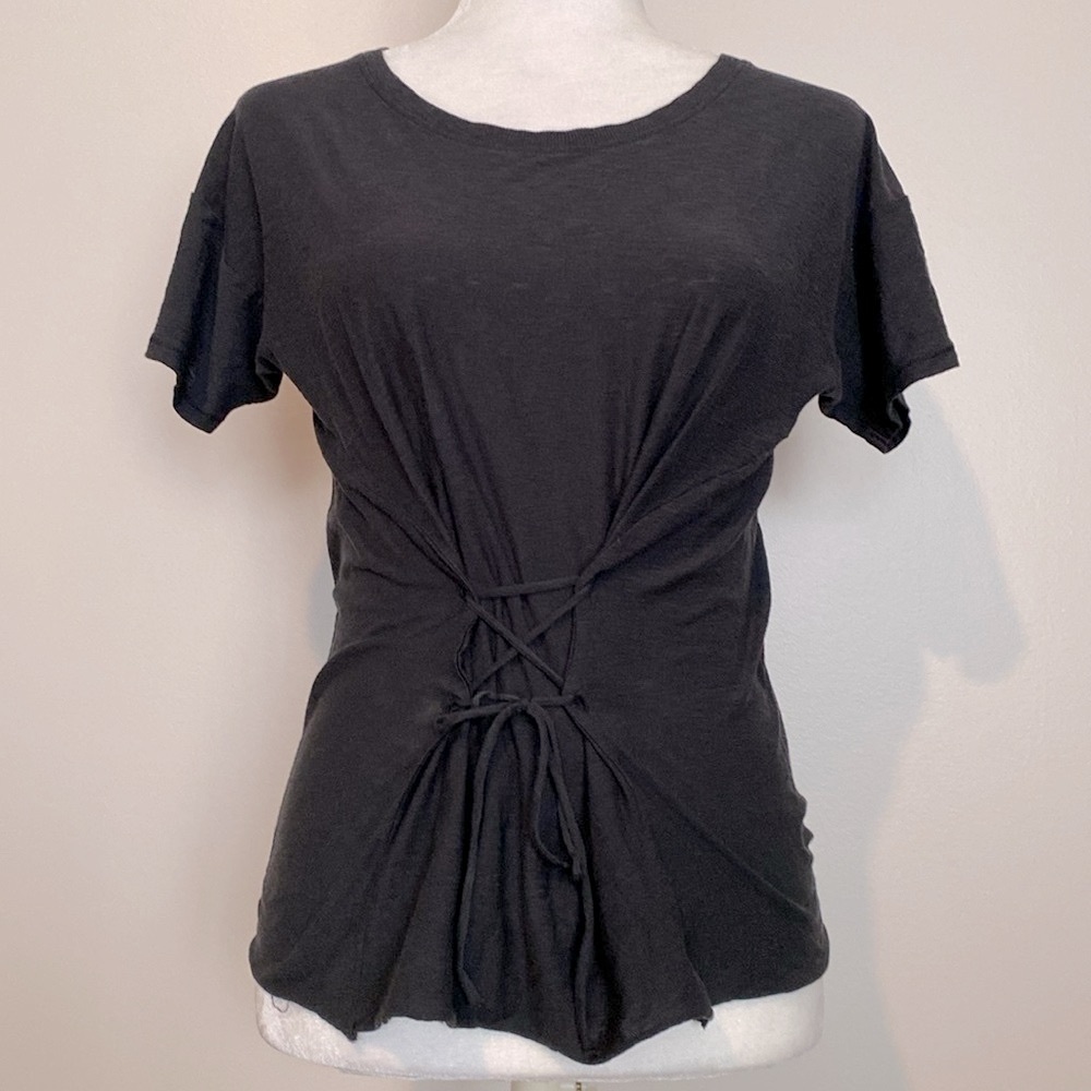 Nation LTD smoke gray corset cinch front Tshirt